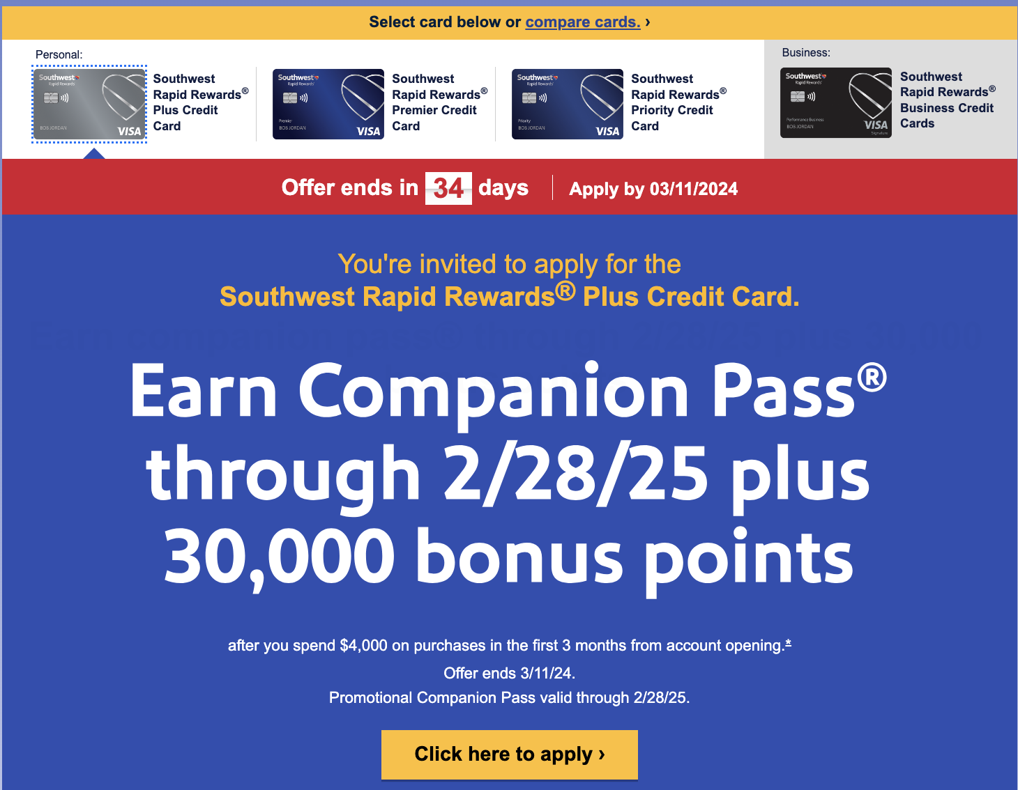 Chase Southwest Personal Cards Signup Bonus: 30,000 Points + Companion Pass Through 2/28/25 – Doctor Of Credit